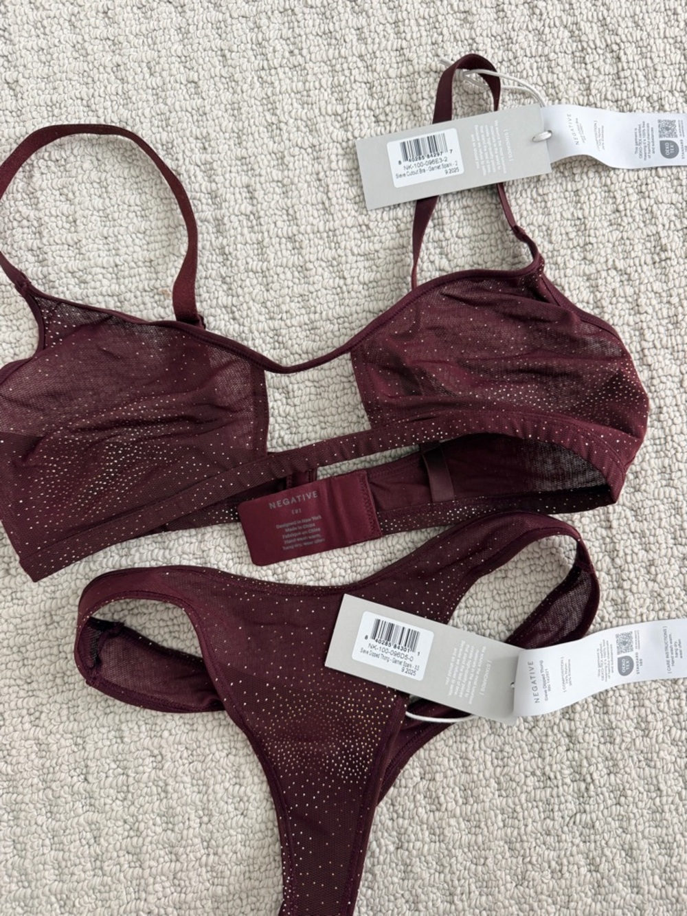 Negative Underwear Garnet Spark Bralette & Thong Set size 2/XS BNWT